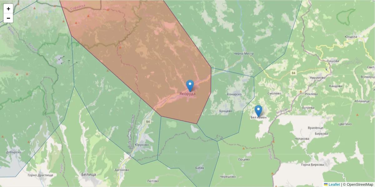 Карта на пощенски код  и съседните пощенски кодове в България