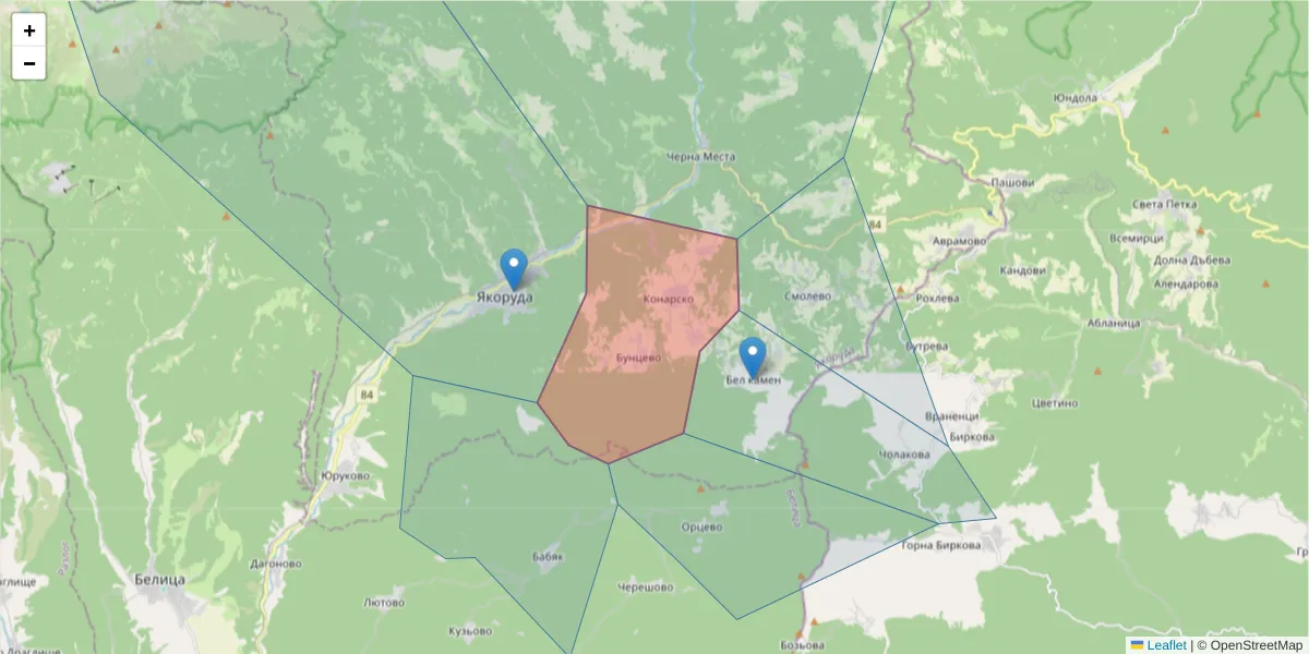 Карта на пощенски код  и съседните пощенски кодове в България