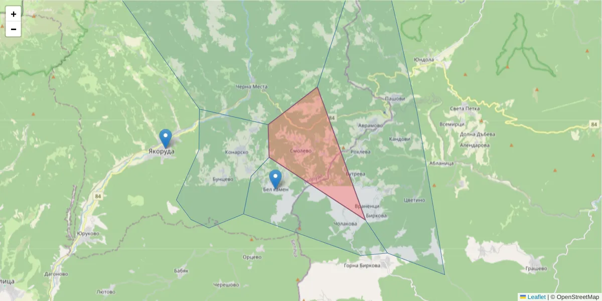 Карта на пощенски код  и съседните пощенски кодове в България