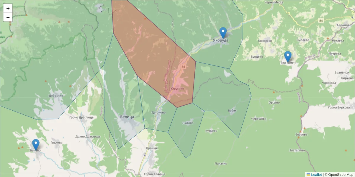 Карта на пощенски код  и съседните пощенски кодове в България