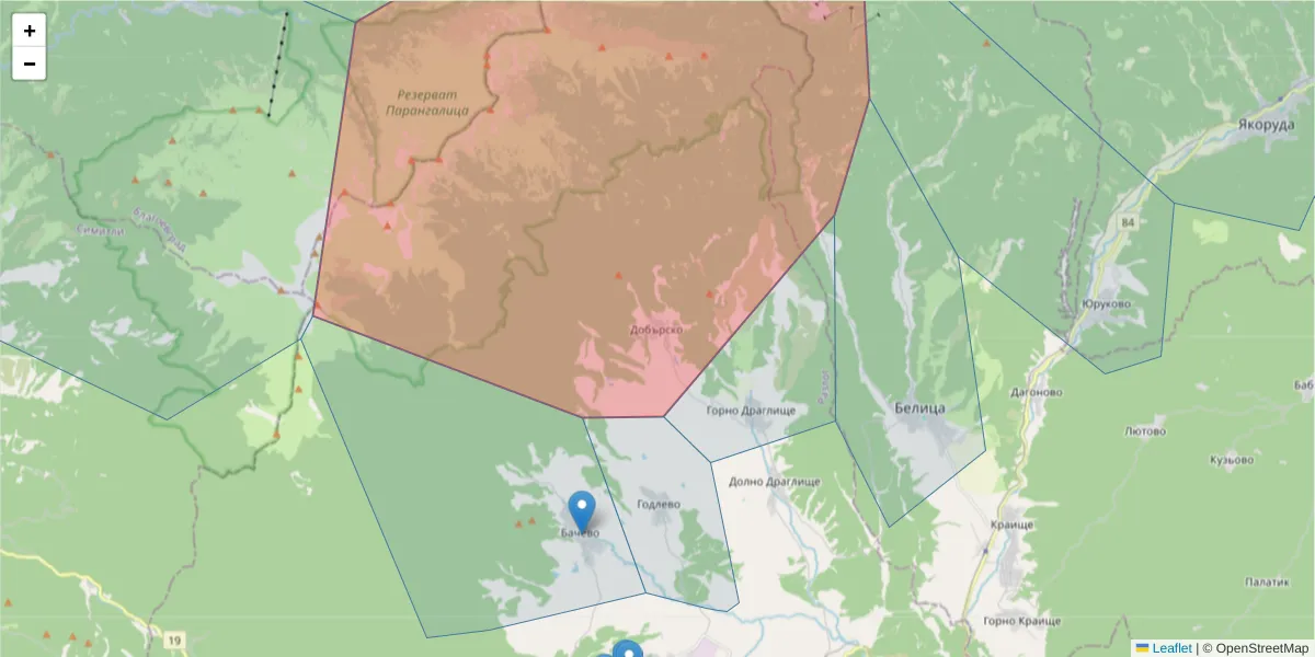 Карта на пощенски код  и съседните пощенски кодове в България