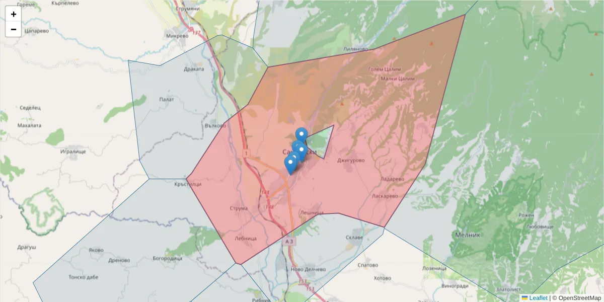 Карта на пощенски код  и съседните пощенски кодове в България