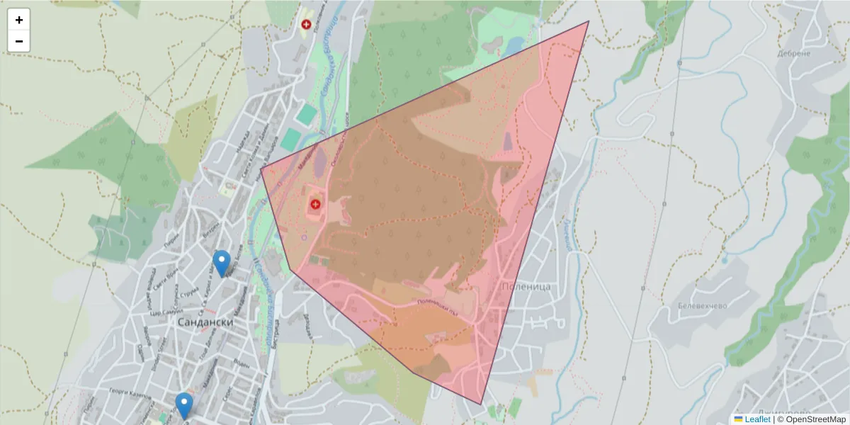 Карта на пощенски код  и съседните пощенски кодове в България