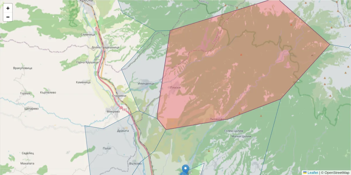 Карта на пощенски код  и съседните пощенски кодове в България