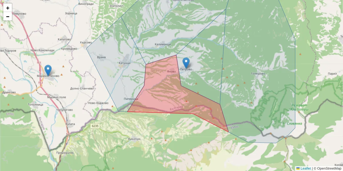 Карта на пощенски код  и съседните пощенски кодове в България