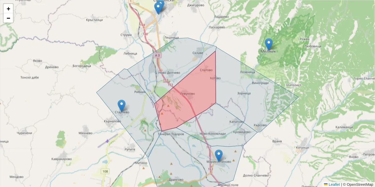 Карта на пощенски код  и съседните пощенски кодове в България