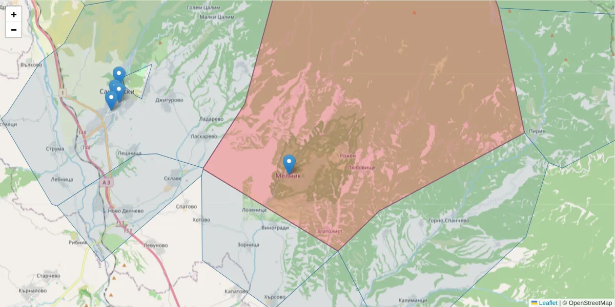 Карта на пощенски код  и съседните пощенски кодове в България