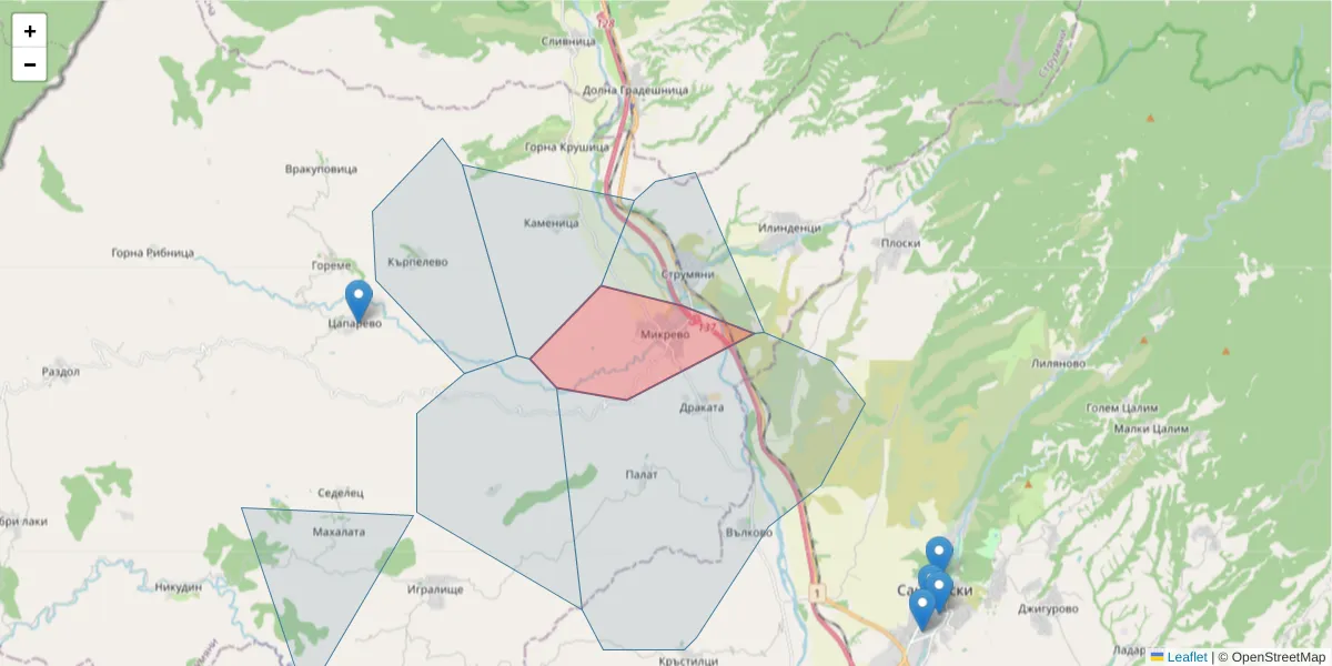 Карта на пощенски код  и съседните пощенски кодове в България