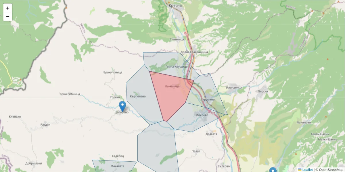 Карта на пощенски код  и съседните пощенски кодове в България