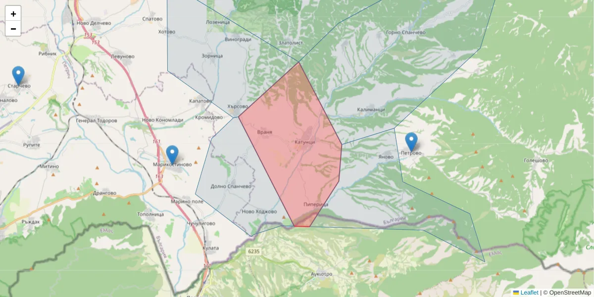 Карта на пощенски код  и съседните пощенски кодове в България