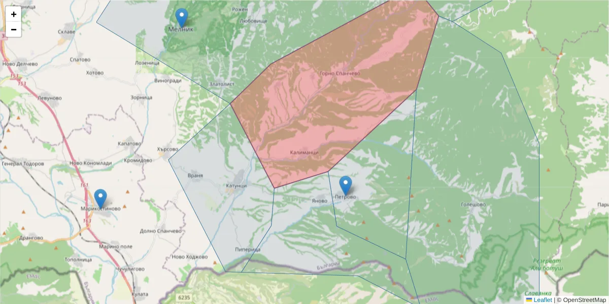 Карта на пощенски код  и съседните пощенски кодове в България