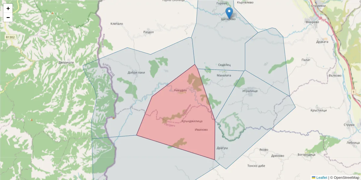 Карта на пощенски код  и съседните пощенски кодове в България