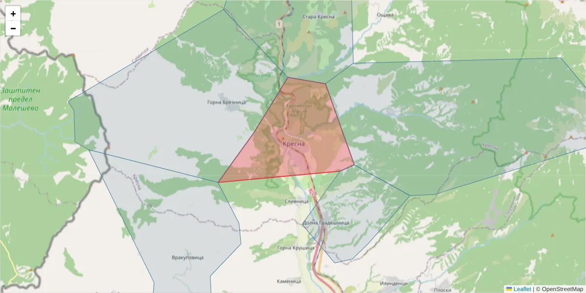 Карта на пощенски код  и съседните пощенски кодове в България