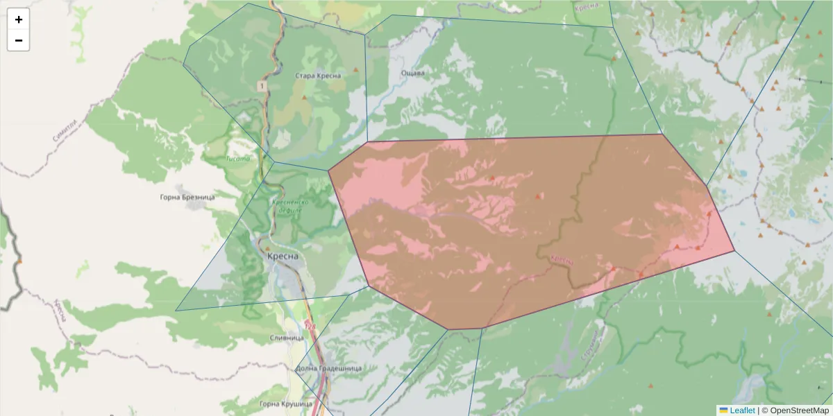 Карта на пощенски код  и съседните пощенски кодове в България
