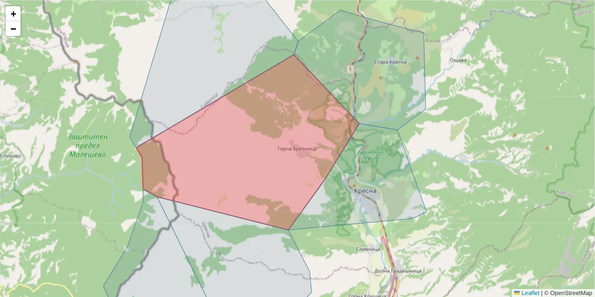 Карта на пощенски код  и съседните пощенски кодове в България