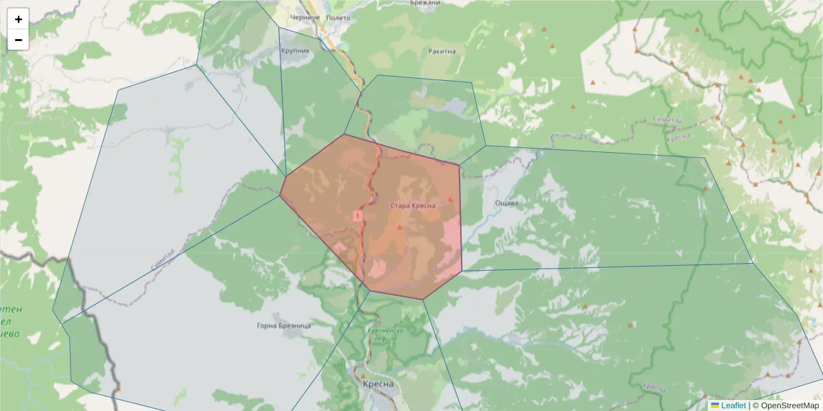 Карта на пощенски код  и съседните пощенски кодове в България