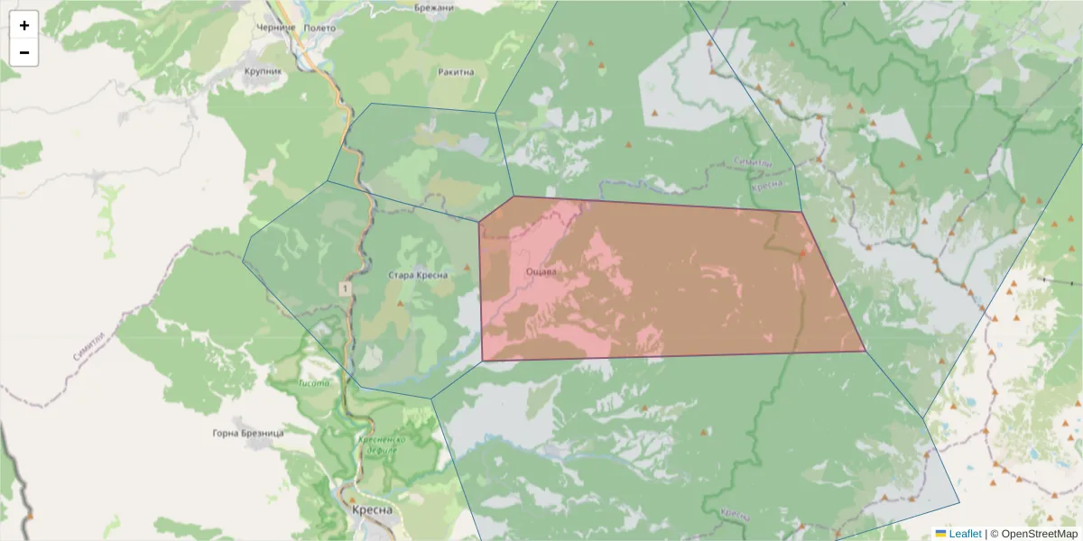 Карта на пощенски код  и съседните пощенски кодове в България