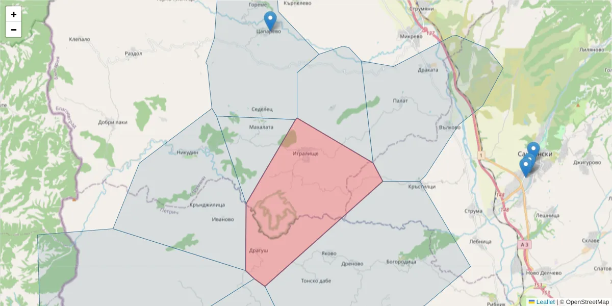 Карта на пощенски код  и съседните пощенски кодове в България