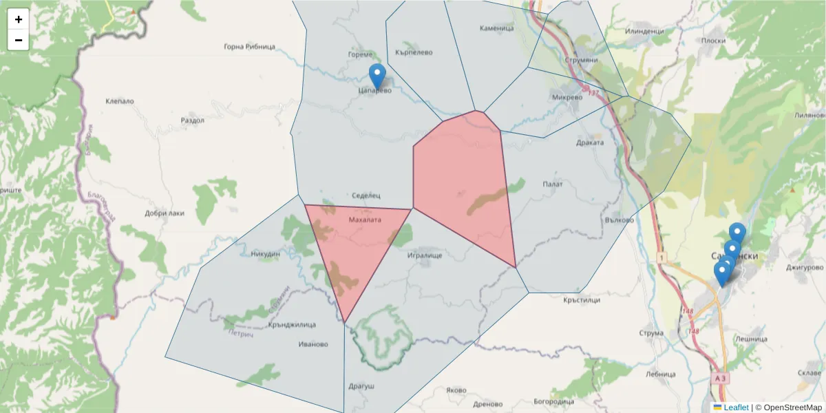 Карта на пощенски код  и съседните пощенски кодове в България