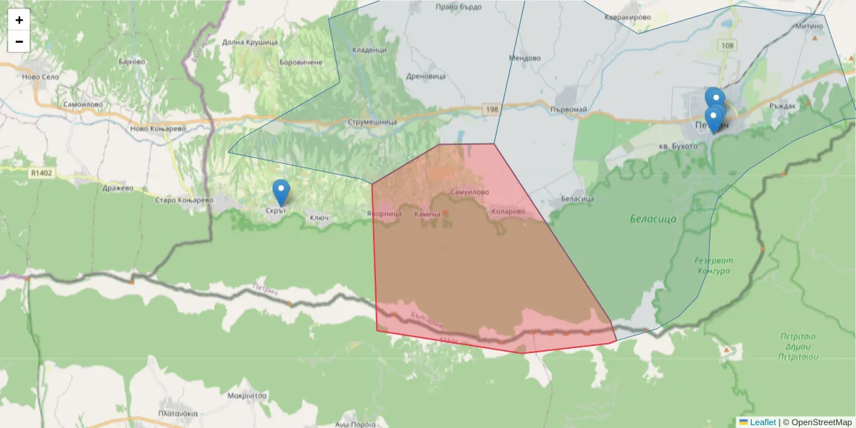 Карта на пощенски код  и съседните пощенски кодове в България