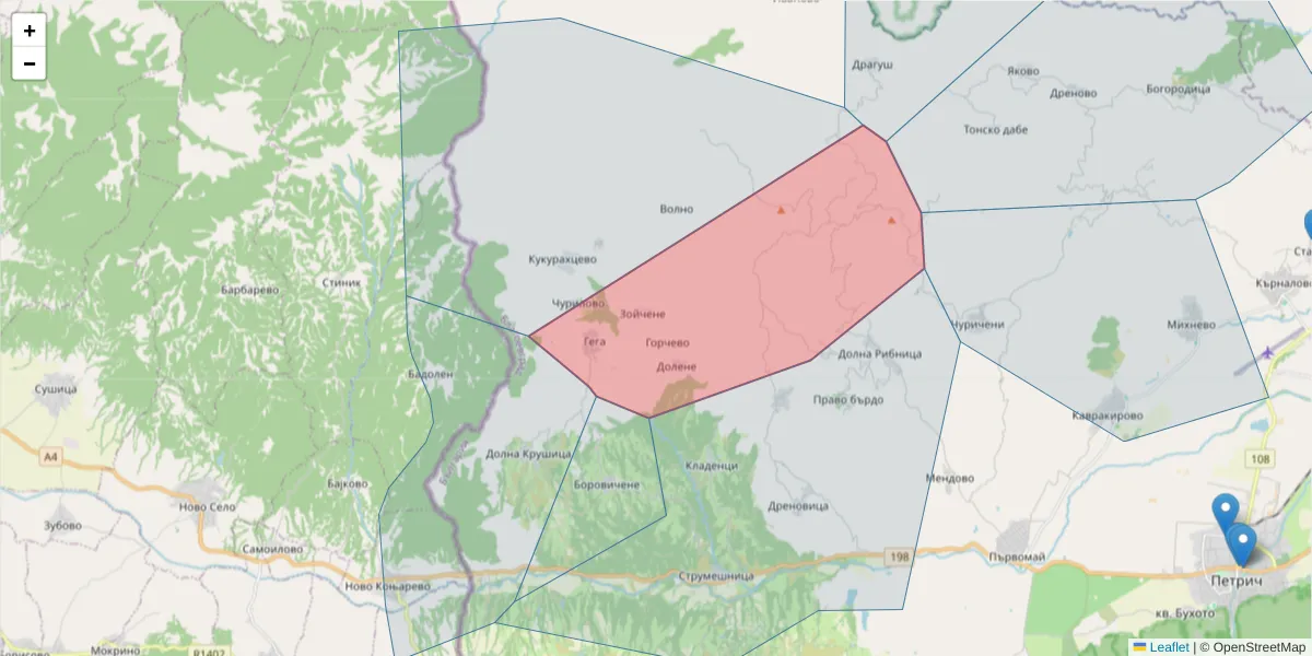 Карта на пощенски код  и съседните пощенски кодове в България