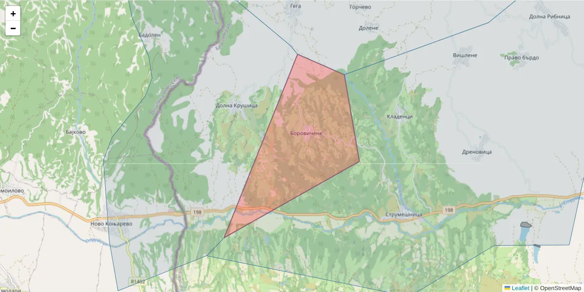 Карта на пощенски код  и съседните пощенски кодове в България