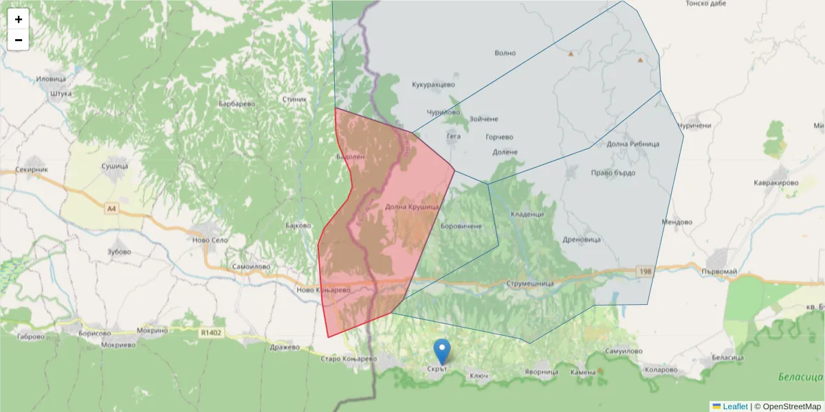 Карта на пощенски код  и съседните пощенски кодове в България