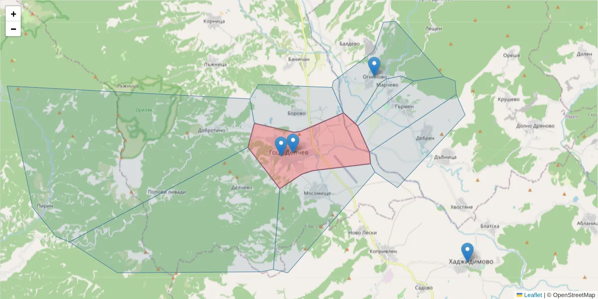 Карта на пощенски код  и съседните пощенски кодове в България