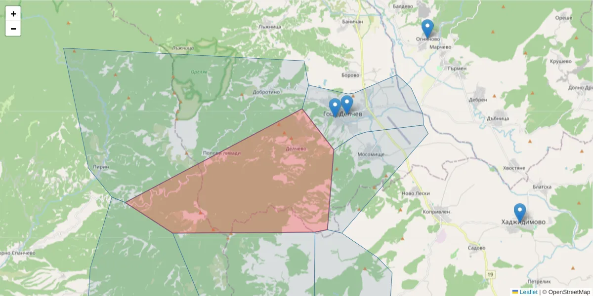 Карта на пощенски код  и съседните пощенски кодове в България