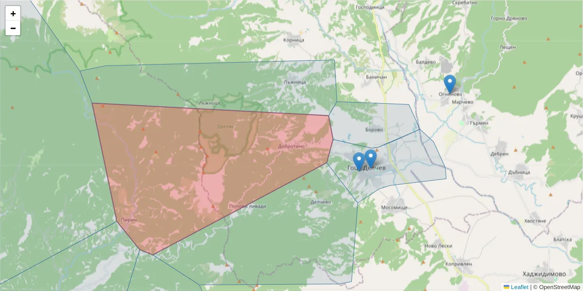 Карта на пощенски код  и съседните пощенски кодове в България