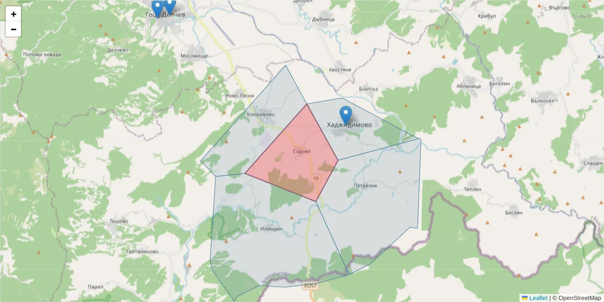 Карта на пощенски код  и съседните пощенски кодове в България