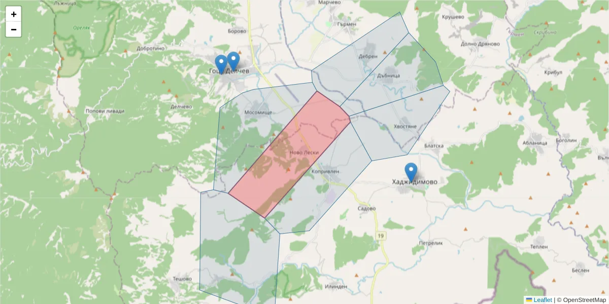 Карта на пощенски код  и съседните пощенски кодове в България