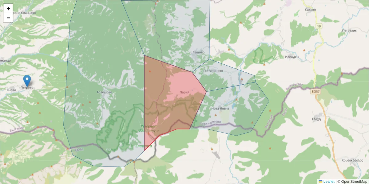 Карта на пощенски код  и съседните пощенски кодове в България