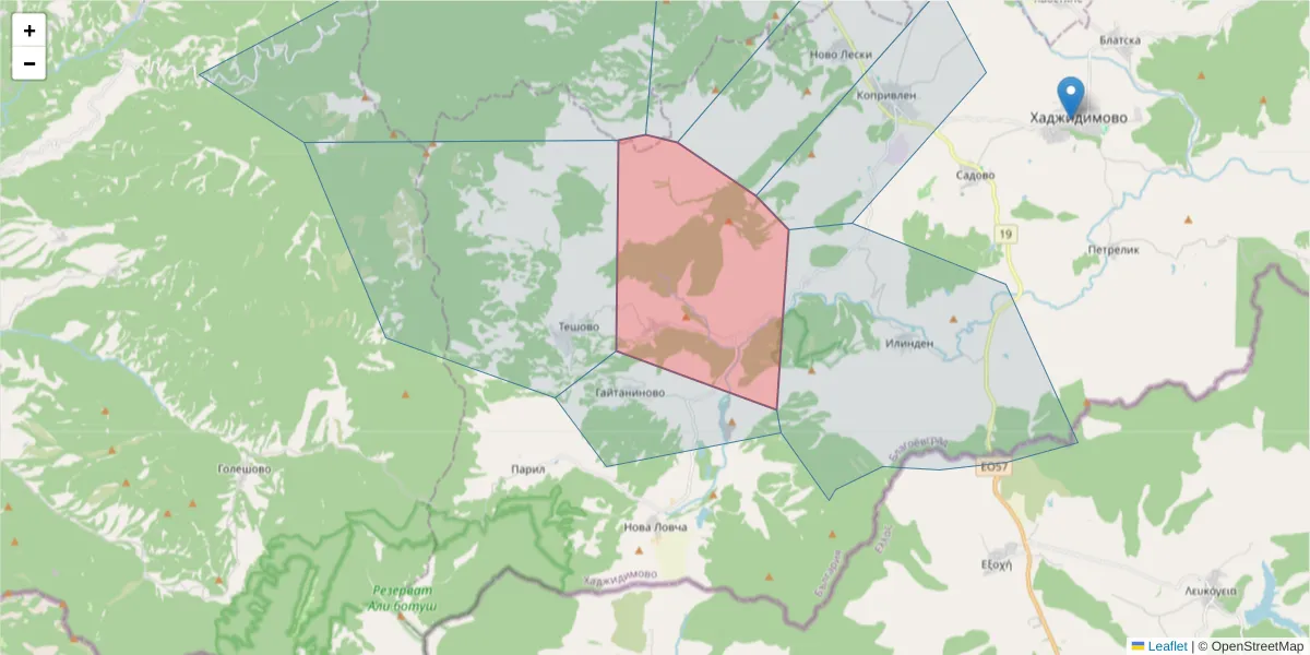 Карта на пощенски код  и съседните пощенски кодове в България