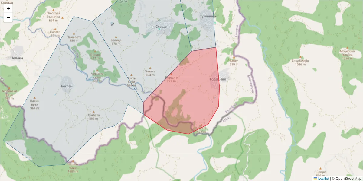 Карта на пощенски код  и съседните пощенски кодове в България