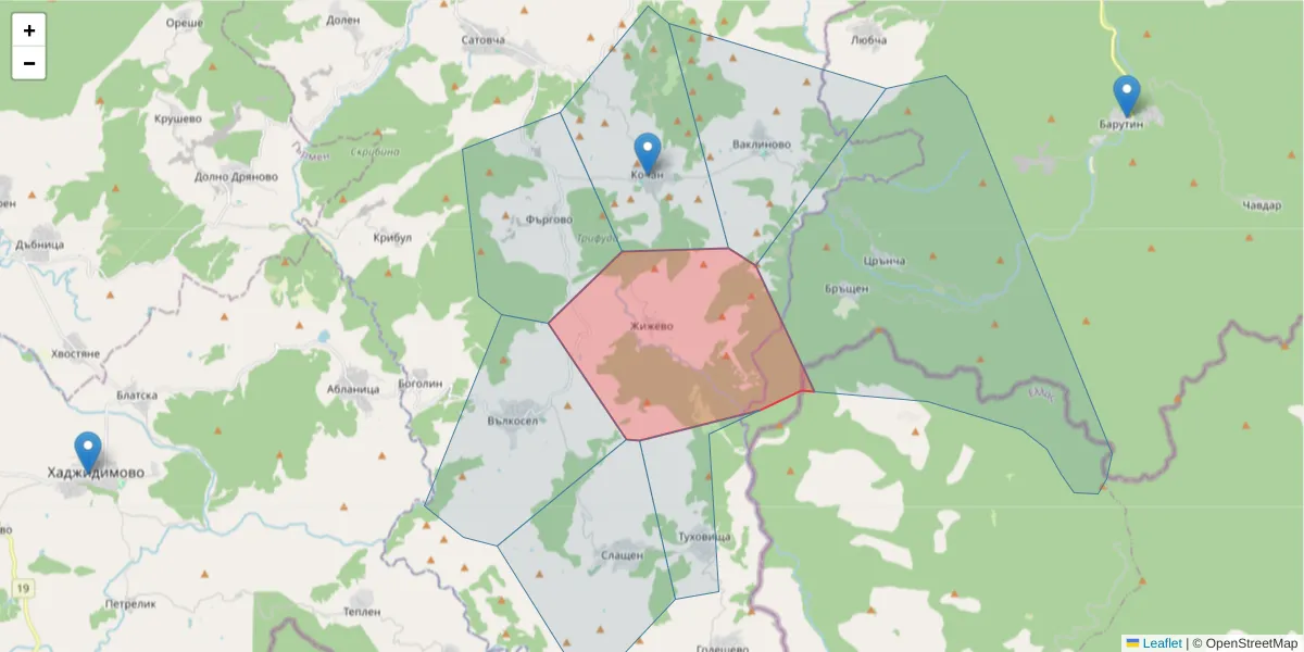 Карта на пощенски код  и съседните пощенски кодове в България