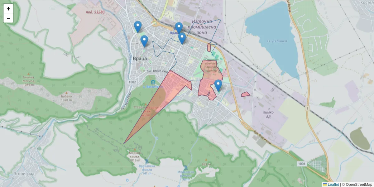 Карта на пощенски код  и съседните пощенски кодове в България