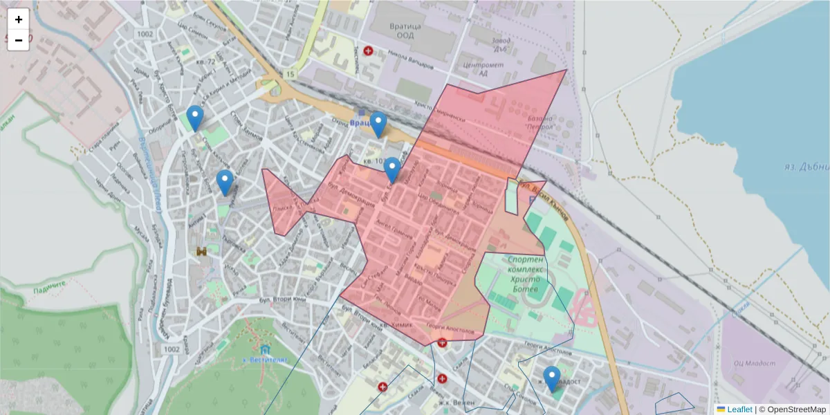 Карта на пощенски код  и съседните пощенски кодове в България