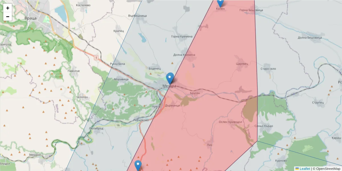 Карта на пощенски код  и съседните пощенски кодове в България