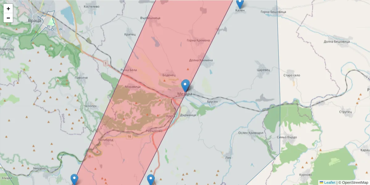 Карта на пощенски код  и съседните пощенски кодове в България