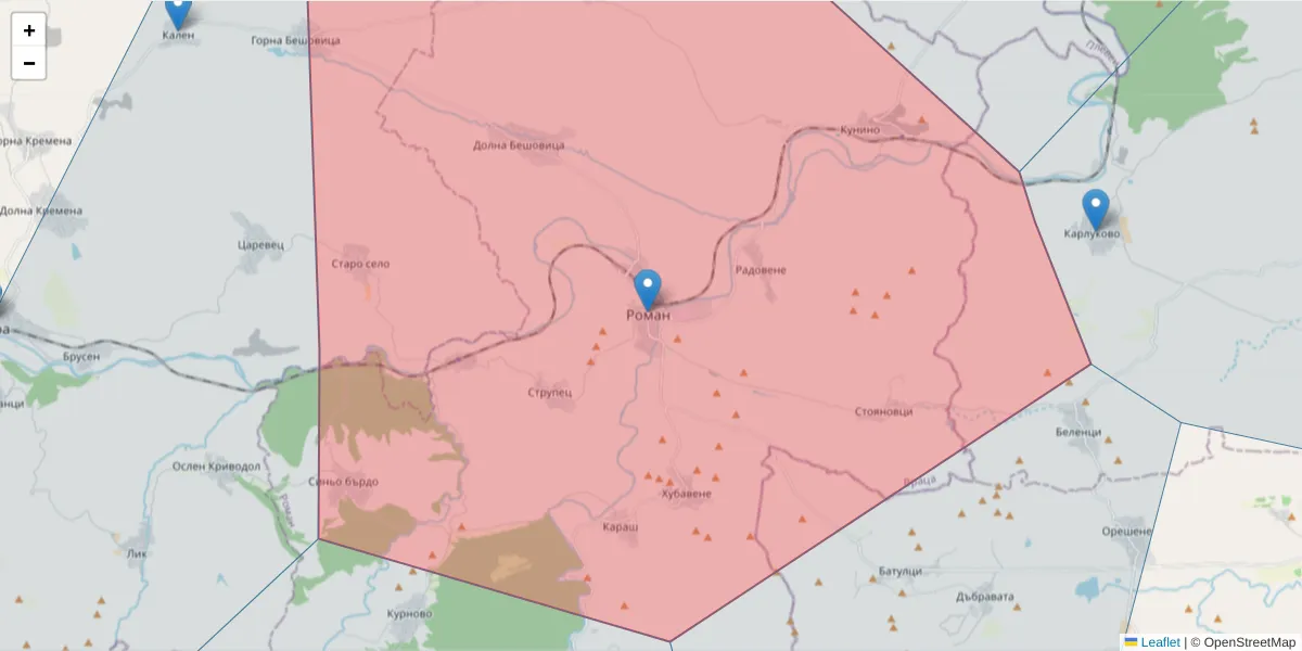 Карта на пощенски код  и съседните пощенски кодове в България