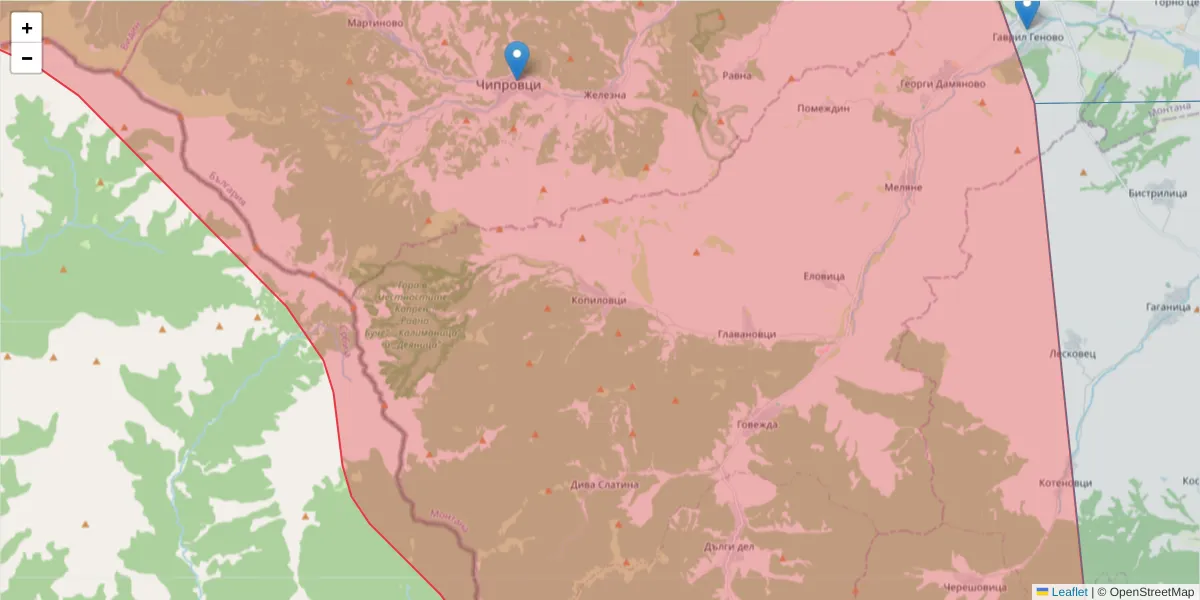 Карта на пощенски код  и съседните пощенски кодове в България