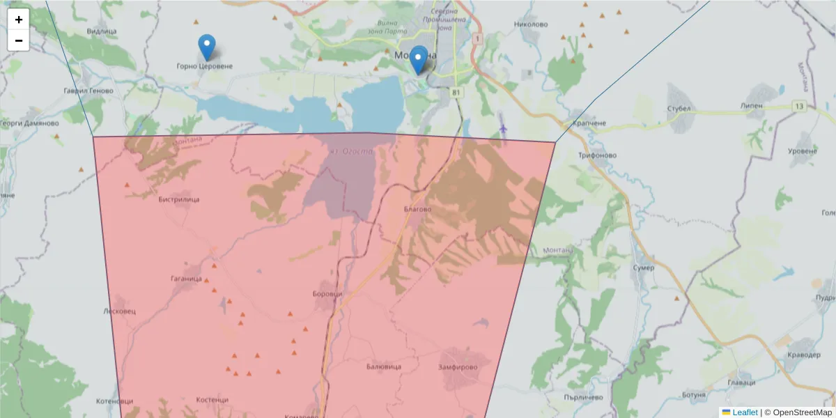 Карта на пощенски код  и съседните пощенски кодове в България