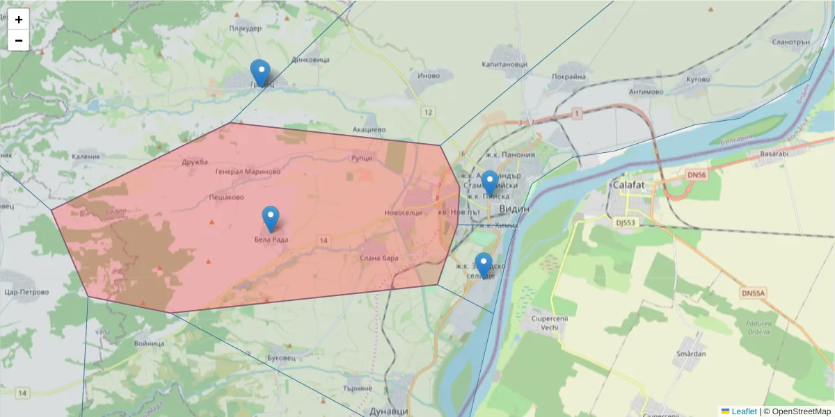 Карта на пощенски код  и съседните пощенски кодове в България