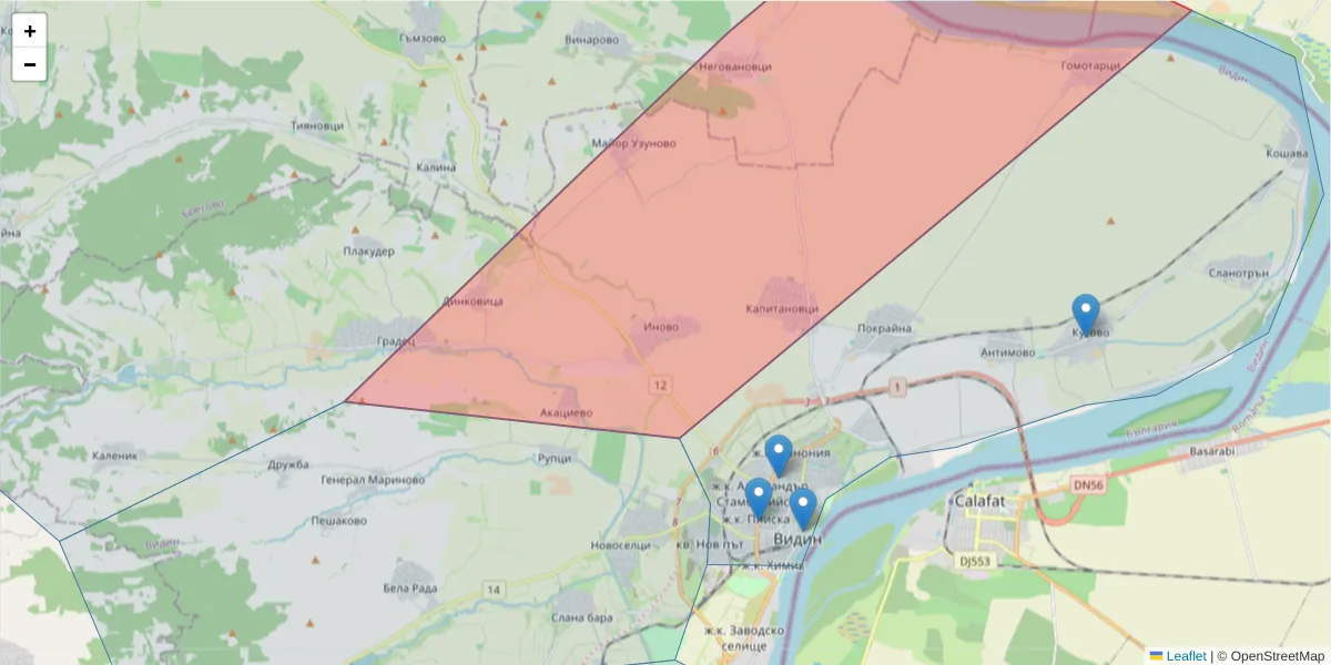 Карта на пощенски код  и съседните пощенски кодове в България