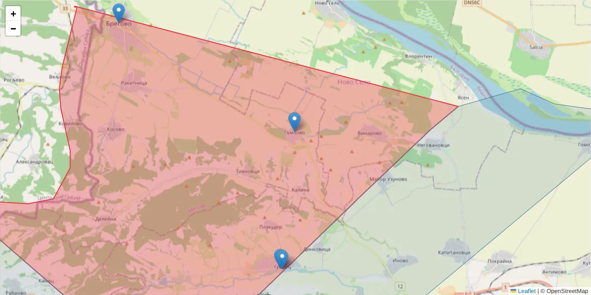 Карта на пощенски код  и съседните пощенски кодове в България
