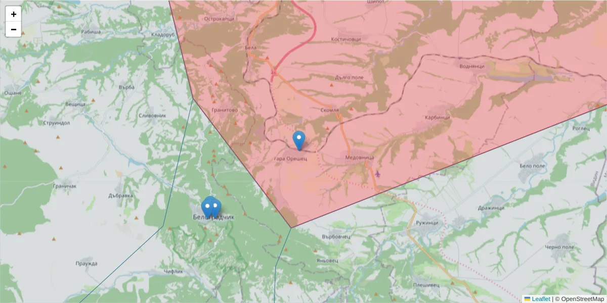 Карта на пощенски код  и съседните пощенски кодове в България