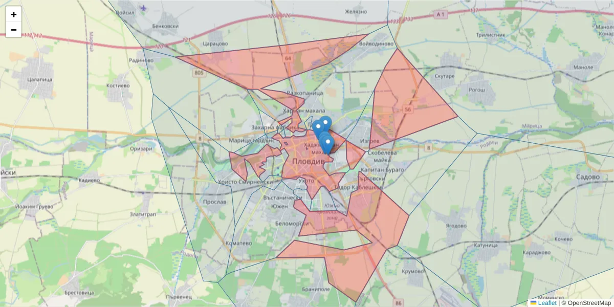 Карта на пощенски код  и съседните пощенски кодове в България