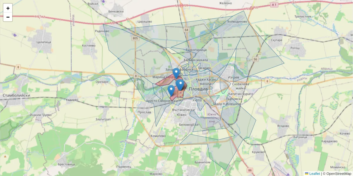 Карта на пощенски код  и съседните пощенски кодове в България