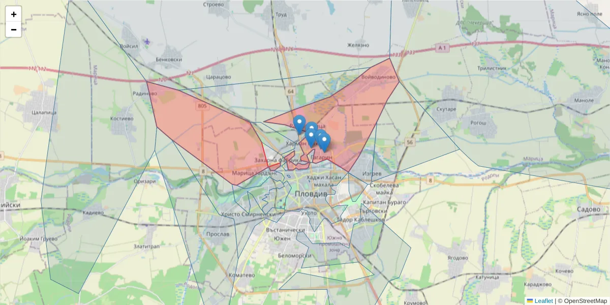 Карта на пощенски код  и съседните пощенски кодове в България